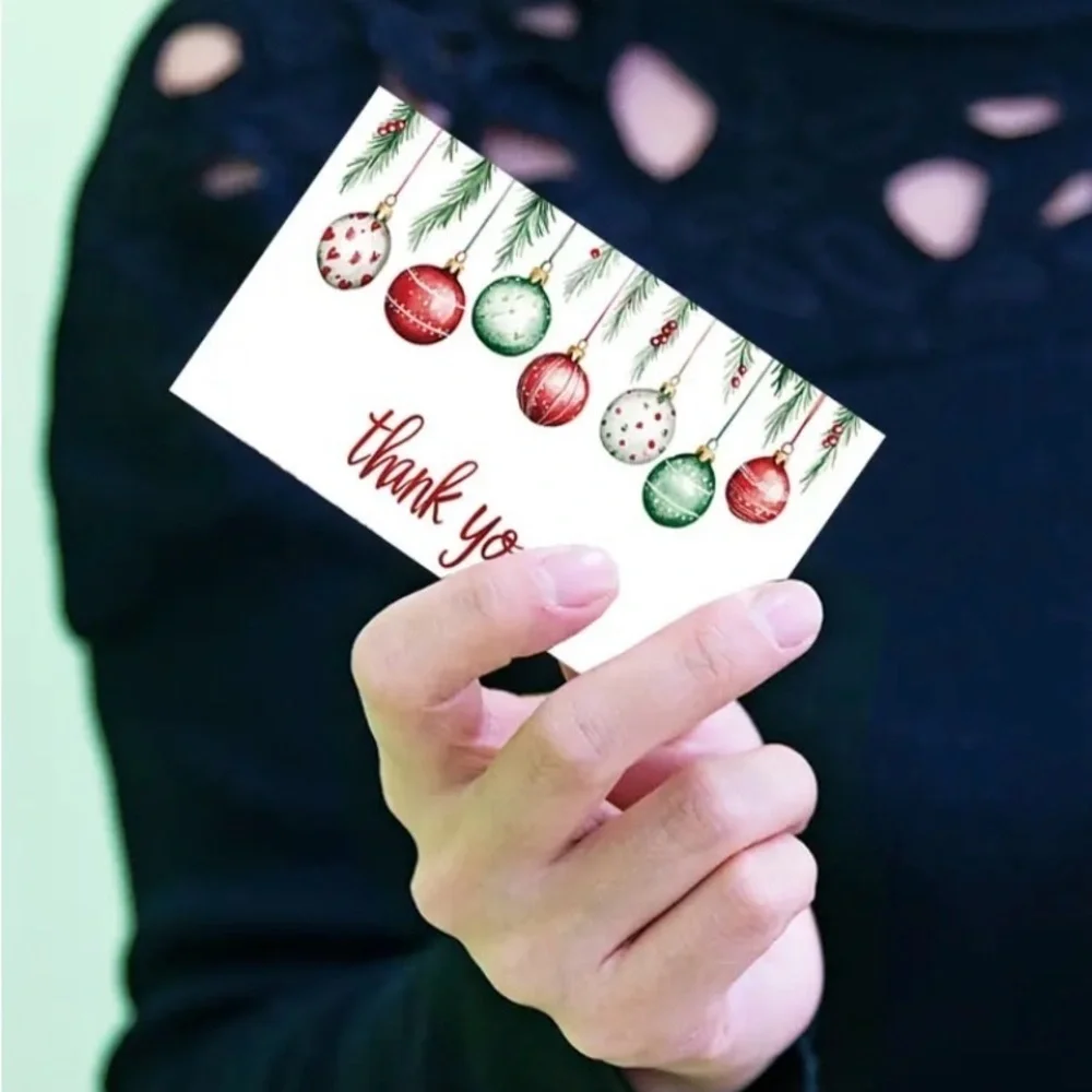 Festive Thank You Cards with Ornaments 50 pcs